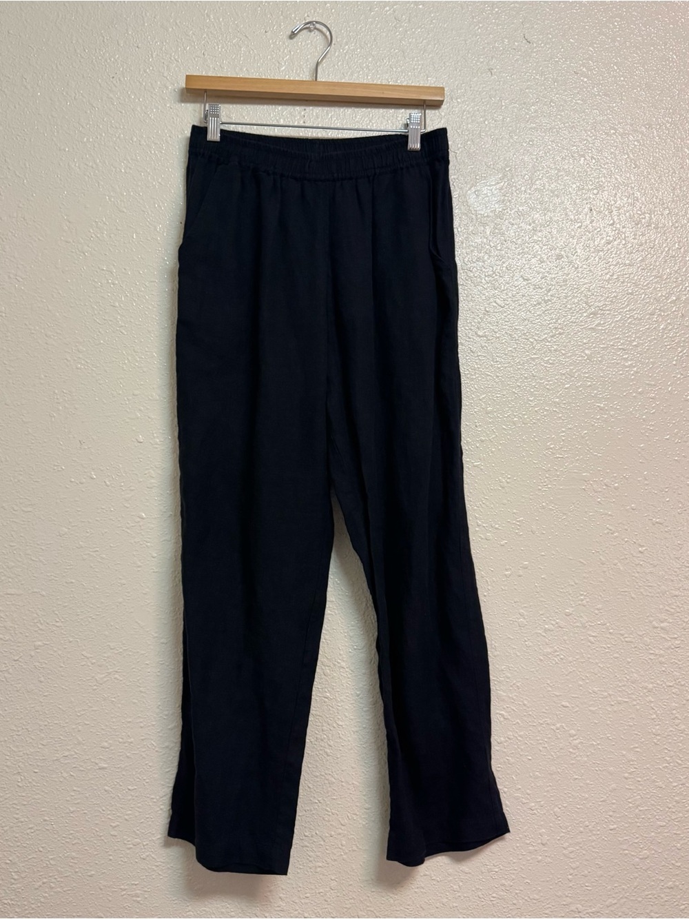 Petalura Black Linen Straight Leg Pants